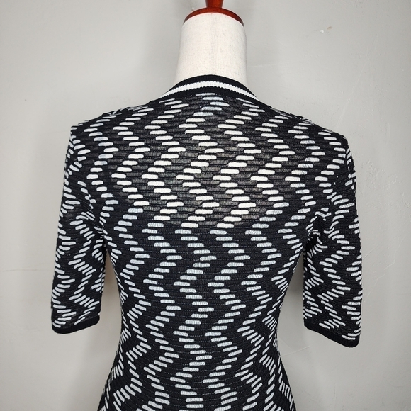 MISSONI Black and White Knit Chevron Print Fit and Flare Dress Size 44 - Picture 7 of 13